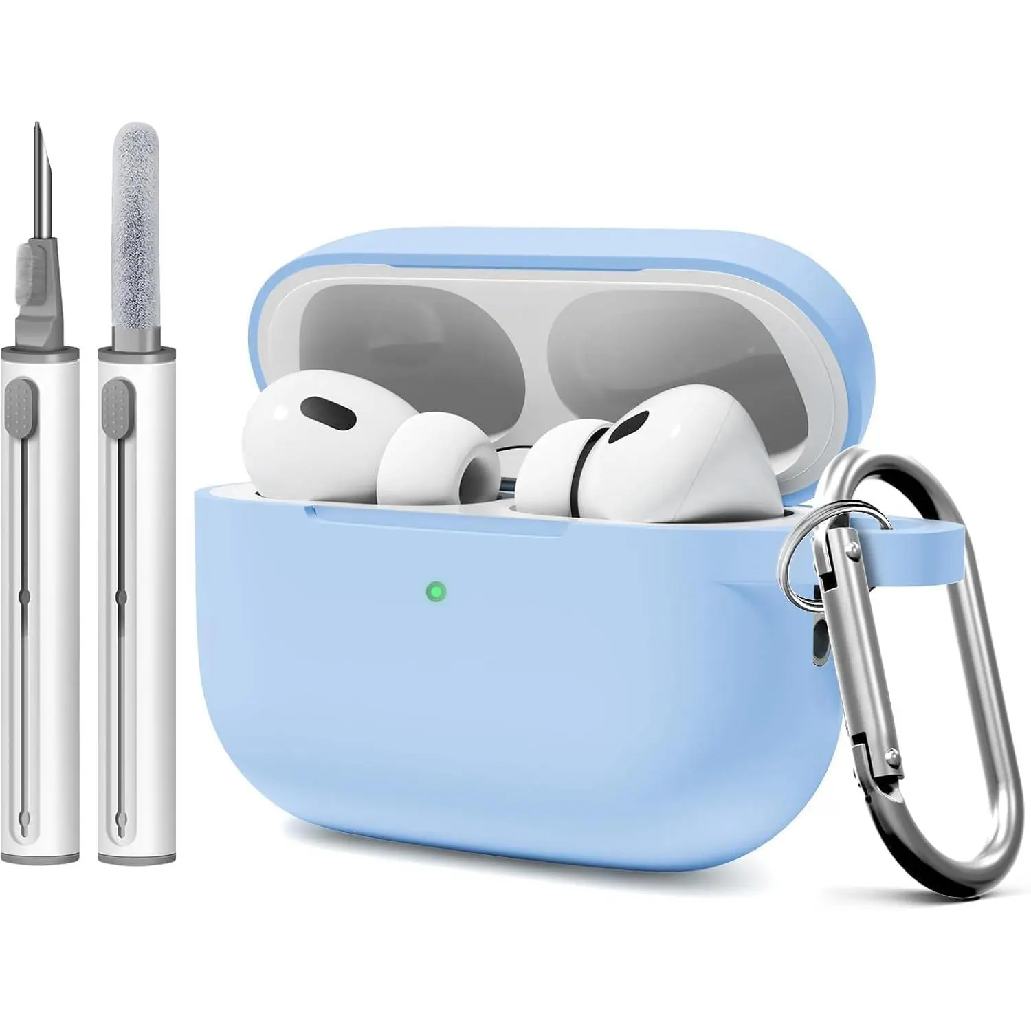 for AirPods Pro 2 Case with Cleaner Kit, Compatible with Airpods Pro 2nd/1st Generation Case (USB-C Cable) with Keychain for Women and Men,Sky Blue