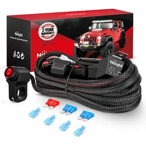 Nilight Nylon 16 AWG 2-Lead Wiring Harness Kit with 12V Motorcycle Handlebar On-Off Switch, Power Relay, Blade Fuse, Dustproof Plastic & Aluminum Alloy Components for LED Light Bar, Off Road Lights on 12V Motorcycles, ATV, UTV, Scooters