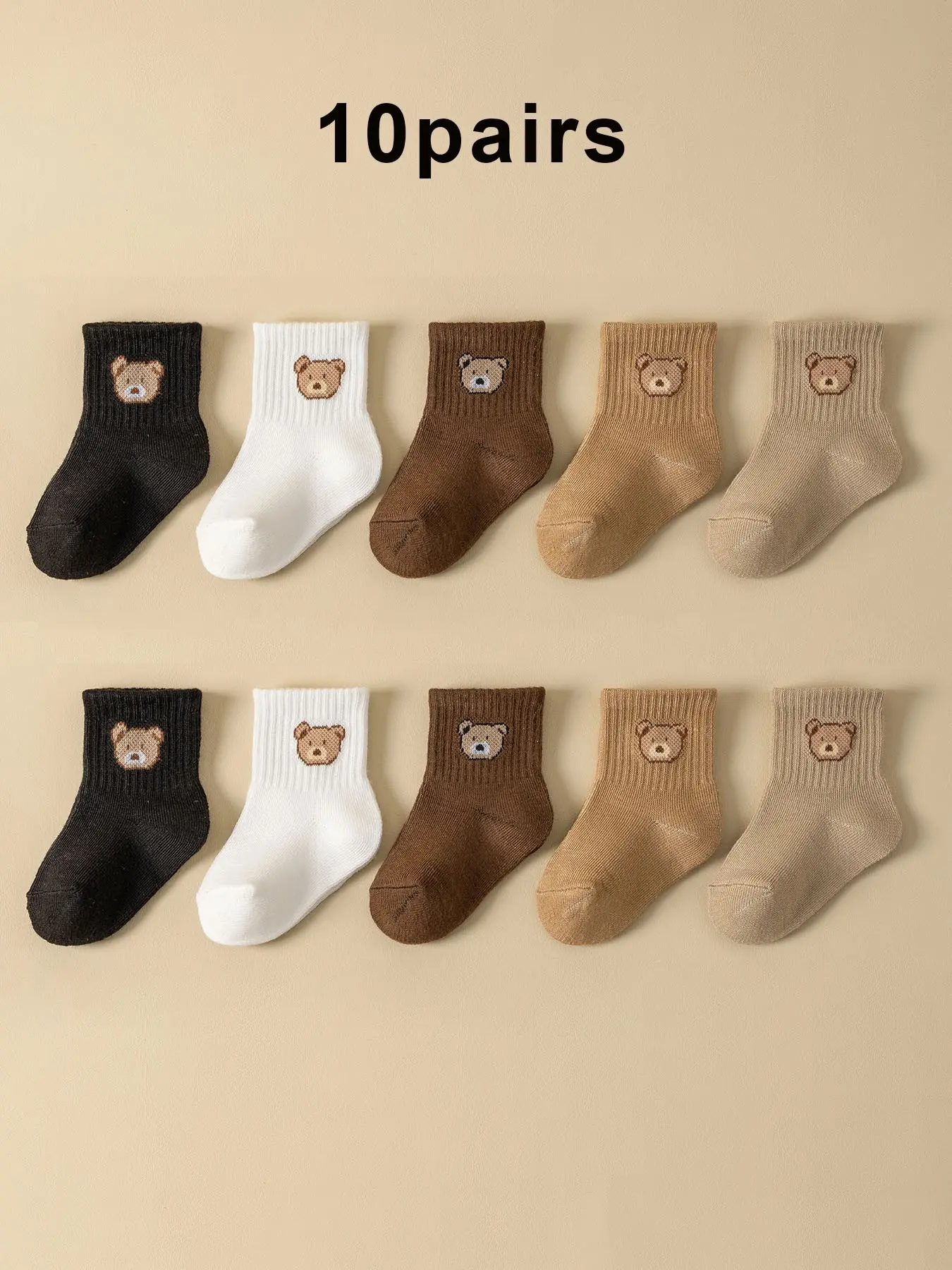 10 Pairs Baby Socks for Kids, Cute Bear Pattern, Soft and Breathable, Unisex Infant Socks, Perfect Gift for Back-To-School and Birthdays