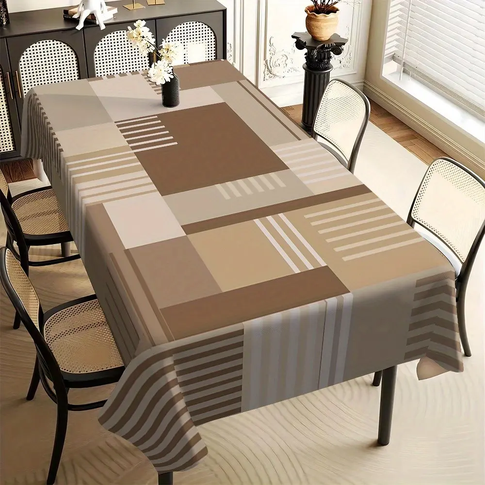 Nordic vintage geometric checkered pattern printed straight-edge tablecloth, water-resistant and stain-resistant reusable square tablecloth, suitable for decoration in living rooms, dining rooms and hotels
