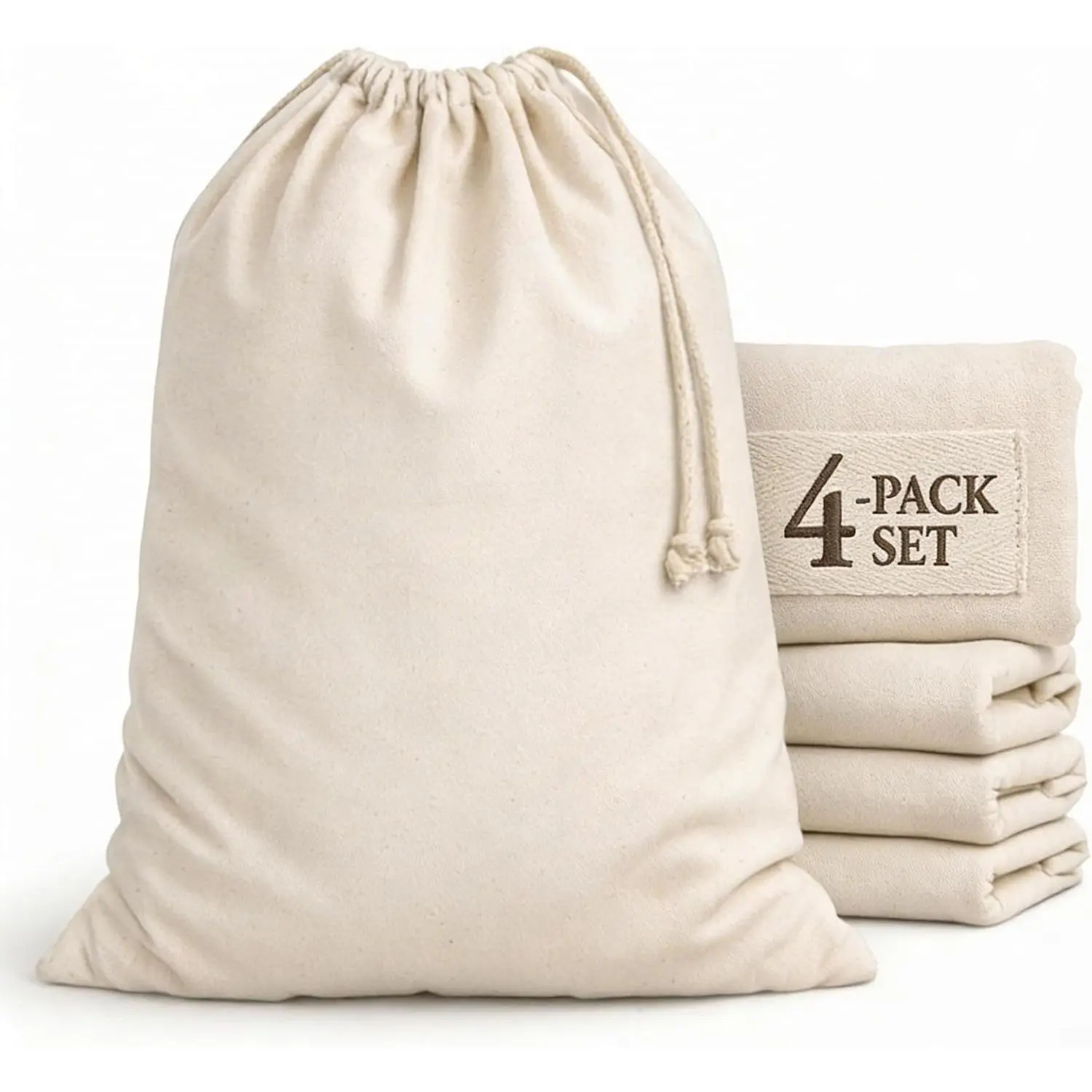 Laundry Bags 4-Pack 28”x36" Extra-Large Cotton Canvas Heavy Duty Washable Durable Travel Laundry Sacks with Drawstring Closure Reusable Hamper Liners for Dirty Clothes Delicates & Lingerie