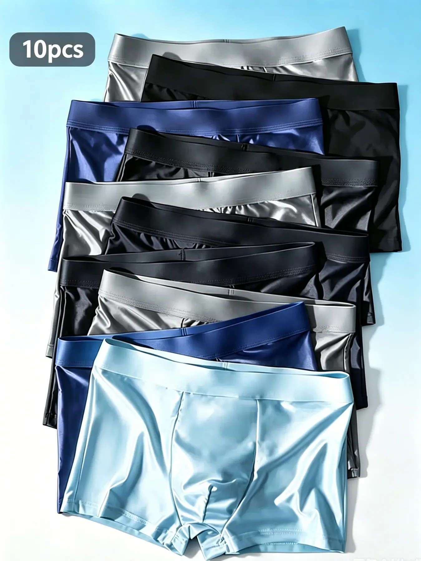 10 Pcs Plain Ice Silk Men's Underwear, Casual Boxers/trunks, Lightweight Breathable, Multi-Color, All Seasons, Classic Fashionable