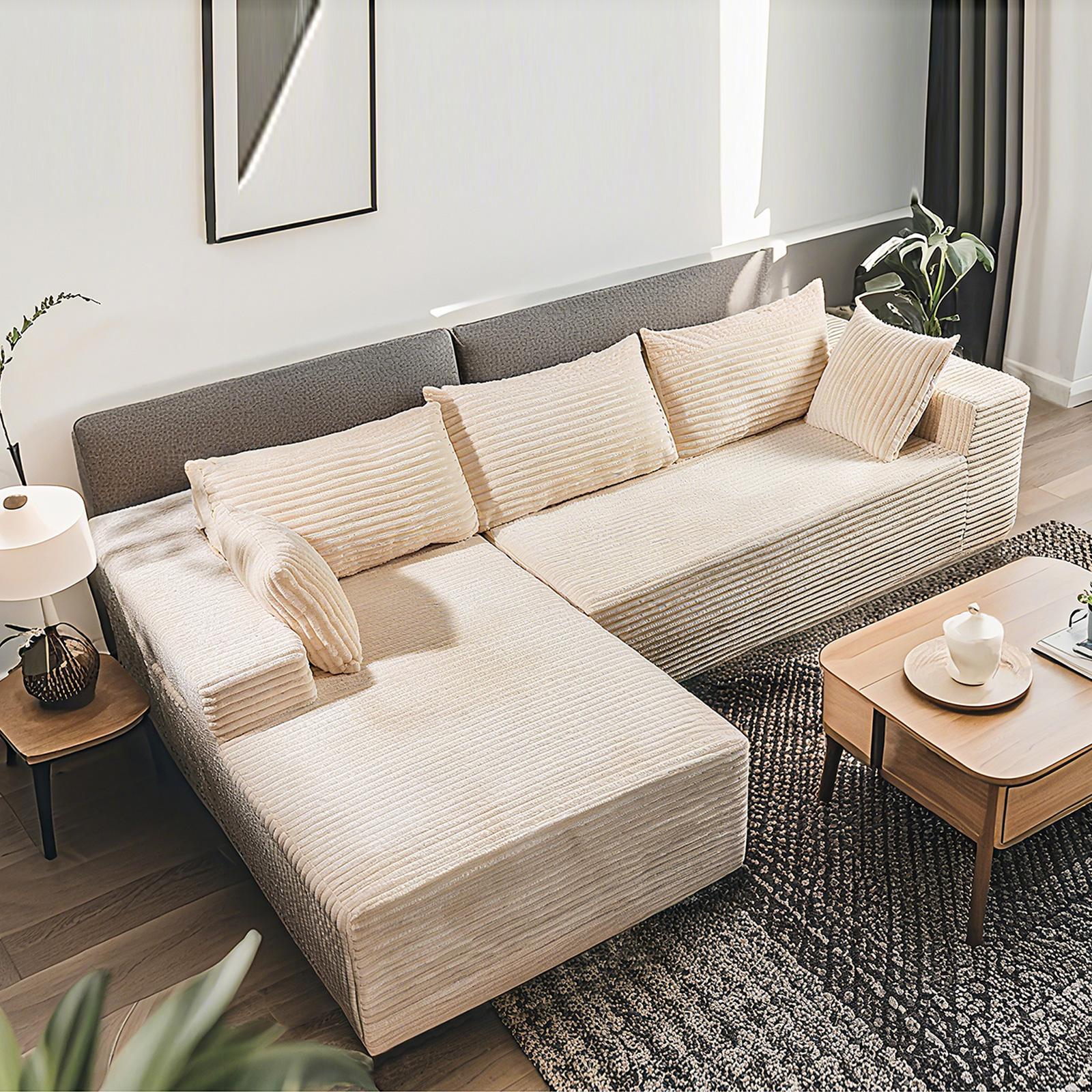 110" L-Shaped Sectional Sofa, Corduroy Chaise, Memory Foam, Modular Design, Living Room Storage