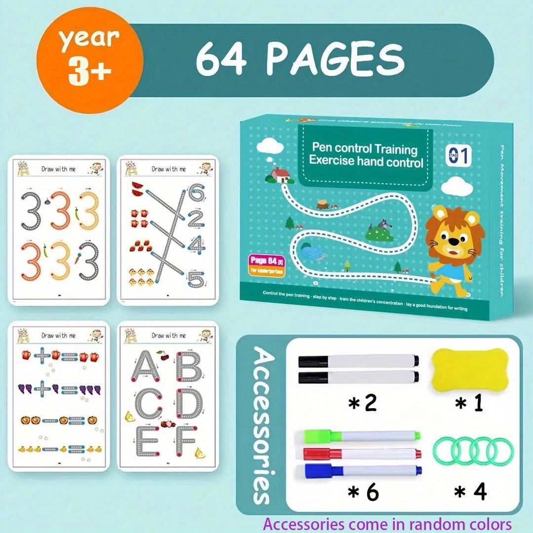 Magic Copybook Set with Random Color Accessories, 1 Set 64 Pages Tracing Book, Educational Drawing Book for Birthday Gifts, Durable Drawing Pad