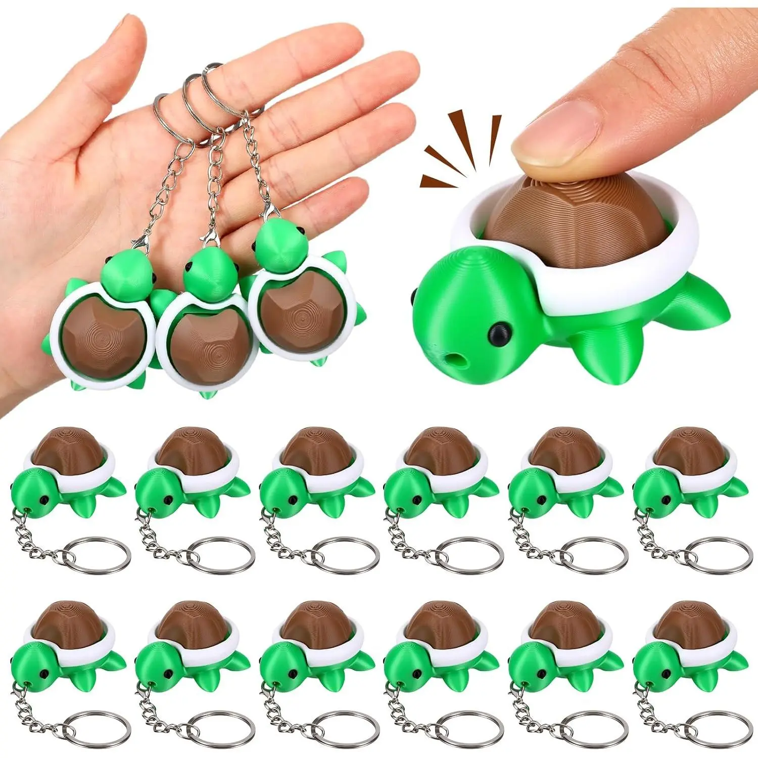 12 Pcs Turtle Clicker Keychains Bulk, Cute Animal Push Button Stress Relief Clicker Fidget Keychain, Mini Sea Turtle Keyring Gifts for Women Coworkers Teacher End of Year Gifts Party Favors