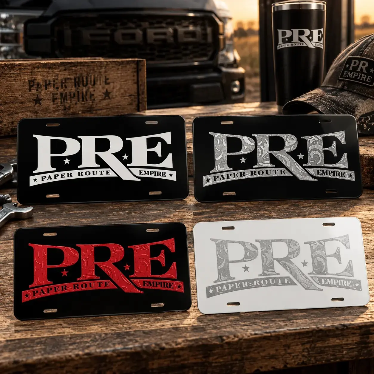 PRE Paper Route Empire Aluminum Vanity License Plate - Personalized Car Accessory for Truck/SUV Owners, Home Decor Garage Plaque, Car Accessories
