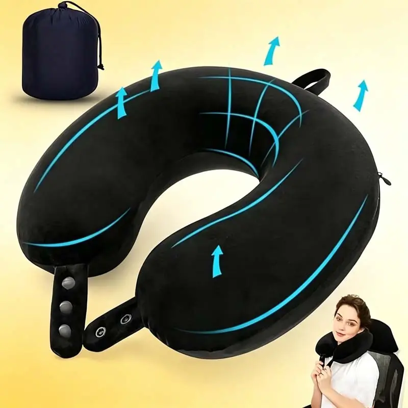 U-Shaped Travel Neck Pillow, Soft Adjustable Headrest for Airplane and Home, Equipped with Zippered Storage Bag