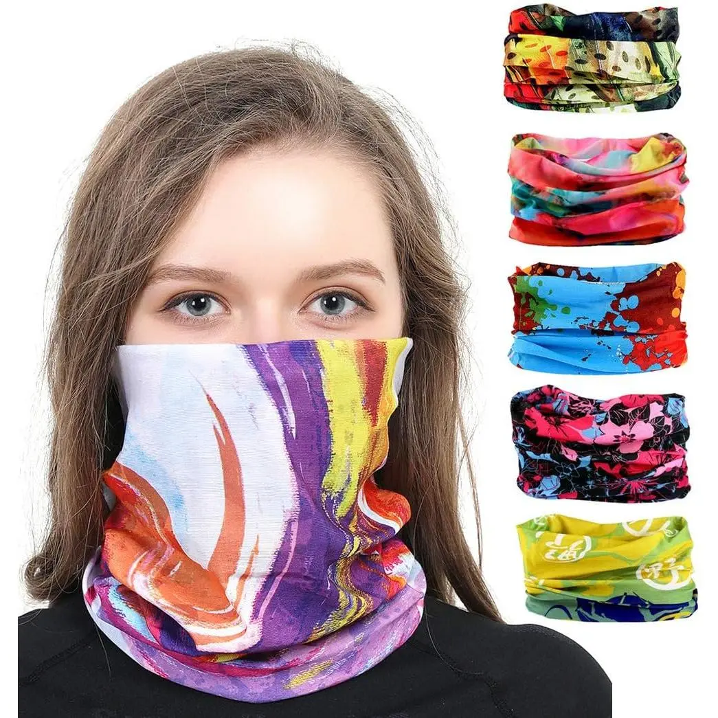 6PCS Boho Polyester Elastic Seamless Bandana Neck Gaiter - Elastic Bands, 19.5 inch x 9.7 inch Body Cooling Head Scarves, Face Shield Sport Headwear for Yoga, Hiking, Boho Series 2, All-Seasons, Bandana Pattern Head Scarves, Balaclava
