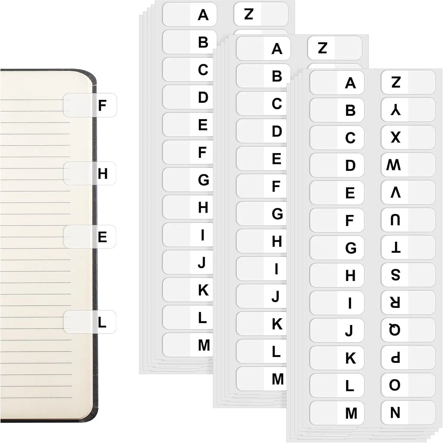 A-Z Transparent Permanent Self-Adhesive Indexing Tabs, Alphabetical Page Markers for Notebooks, Textbooks (390 Pcs) - Office Stationery Divider Labels