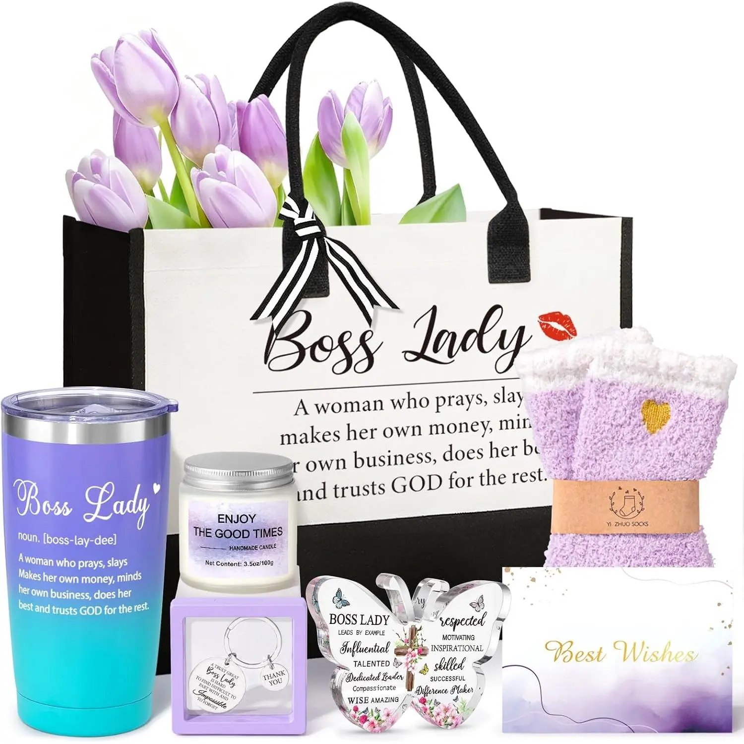 Thank You Gifts for Women,  Day  Set w/Canvas Tote Bag Tumbler, Birthday Christmas Appreciation  Basket for Women