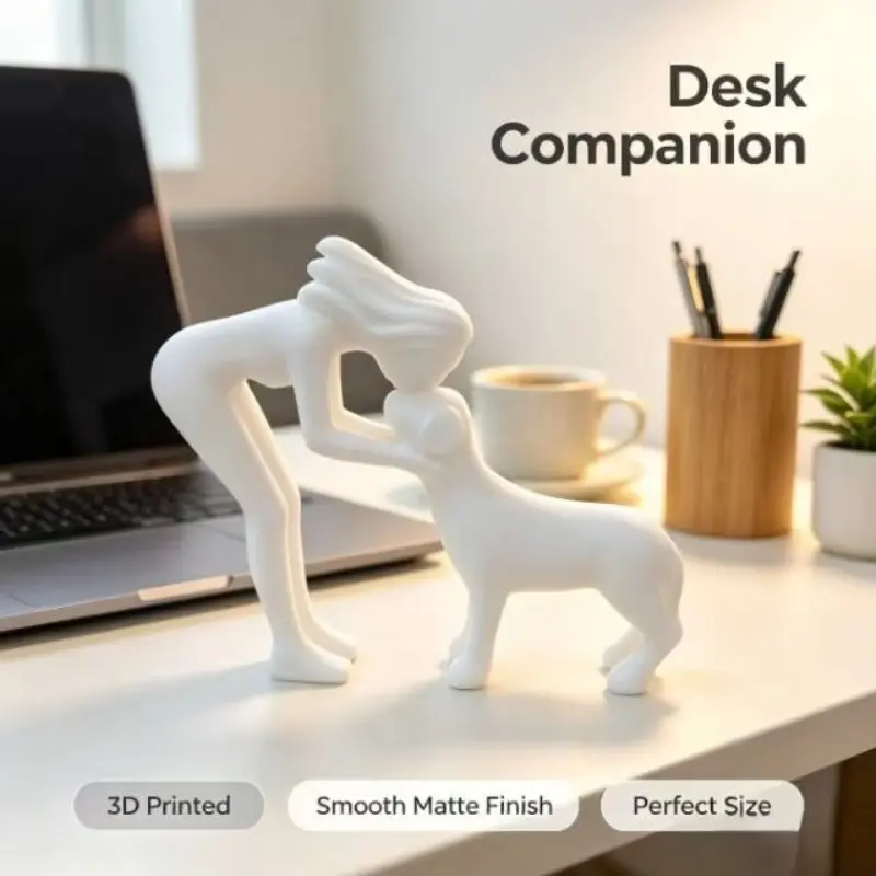3D Printed Girl and Dog Statue, Desktop Office Car Ornament, Gift for Dog Lovers, Christmas Present, Decorative Sculpture
