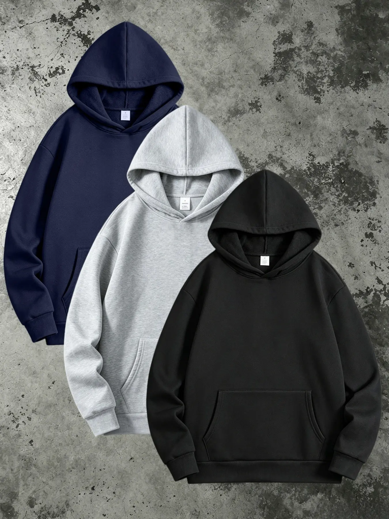 Men's Fleece Hooded Sweatshirt Set, Casual Geometric Pattern, Loose-Fit, Fall & Winter, Kangaroo Pocket, Elastic Fabric, Perfect for Autumn