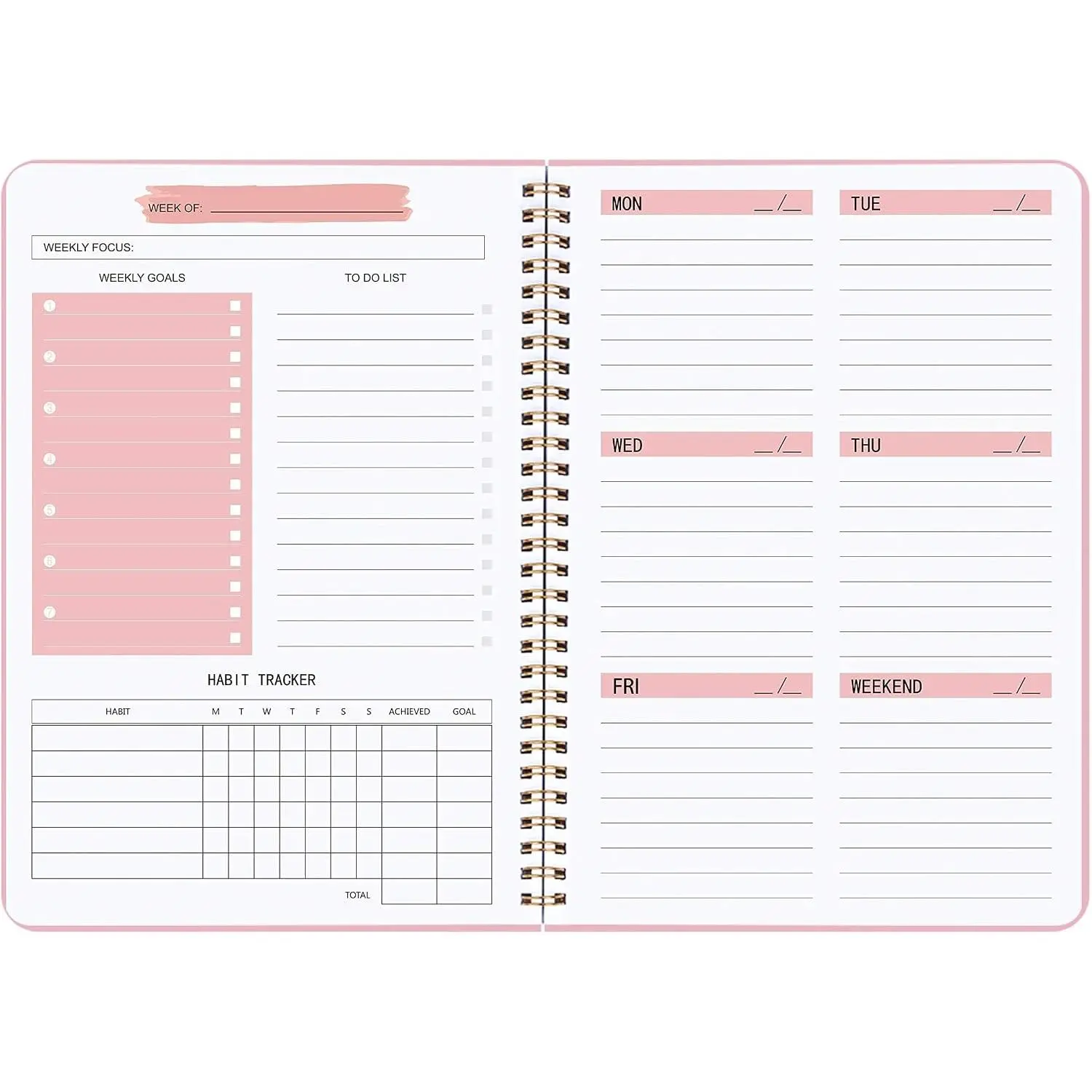 Undated Weekly Planner With Habit  &  5.7 x 8.0 inch | Avoid Unfocused Busywork,Productivity Organizer,No-Bleed Thick Pages,Portable Size,Lay-Flat Spiral for Hands Free