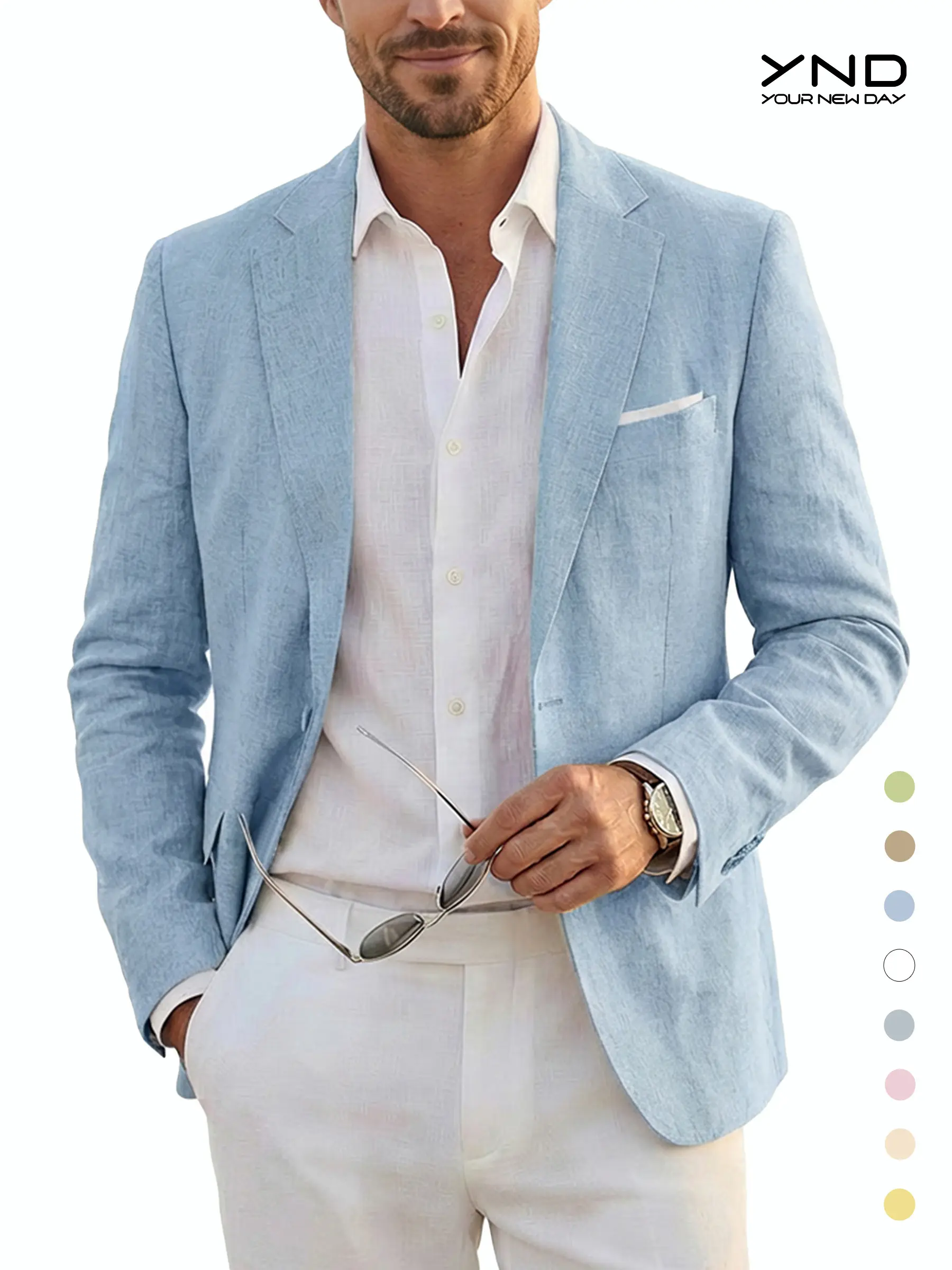 YND Men's Casual One Button Linen Suit Jacket, Slim Fit Sport Coat Lightweight Business Blazer