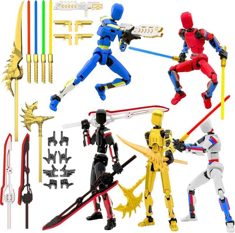 5-Piece T13 Pre-Assembled Action Figure Set, Multi-Color Titan 13 Mecha Models with Laser Saber Accessories, 3D Printed Craftsmanship, Including the Full Collection of Lucky 13, Robo 13 & Nova 13 Figures, Perfect for Gifting & Party Favors