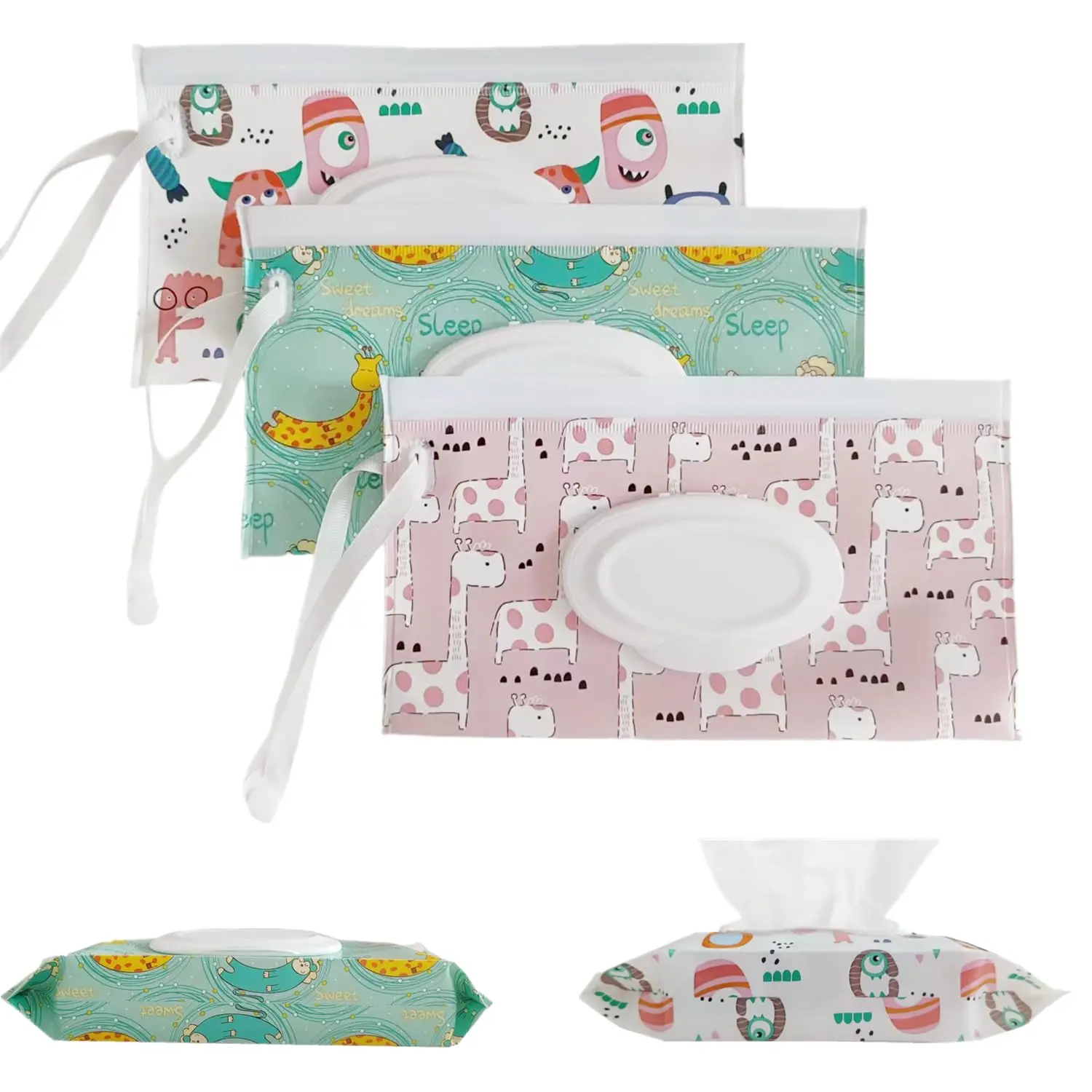 3Pack Baby Wipes Dispenser,Portable Refillable Travel Wet Wipe Pouch,Wipe Container for Bathroom,Car,Travel,Outdoor Camping Sports,Pet Nursery Care,Gifts for Baby Showers New Parents