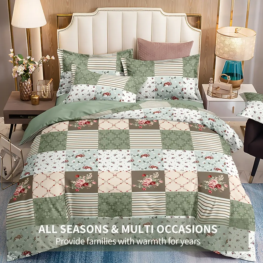 2/3 Pcs Vintage Patchwork Duvet Cover Set, Twin/Queen/King Size Bohemian Style Colorful Farmhouse Bedding for Cozy Bedroom