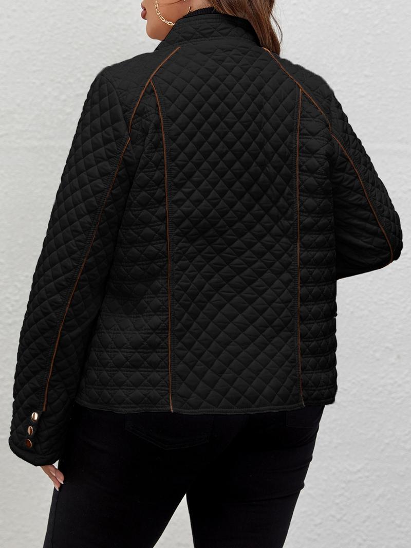 Women's Casual Large Size Cotton Jacket Lightweight Coat Spring Autumn Winter Warm Stand Collar Pocket Outerwear