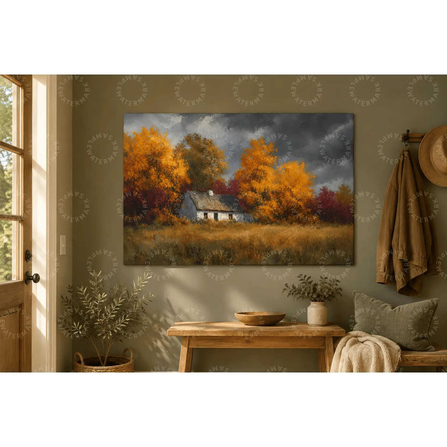 Autumn Country Cottage Landscape Aesthetic Poster, Moody Fall Farmhouse Oil Painting Wall Art, Living Room Bedroom Office Wall Decor, Teen Room Decor, Rustic Nature Art Print, Home Decor Gift
