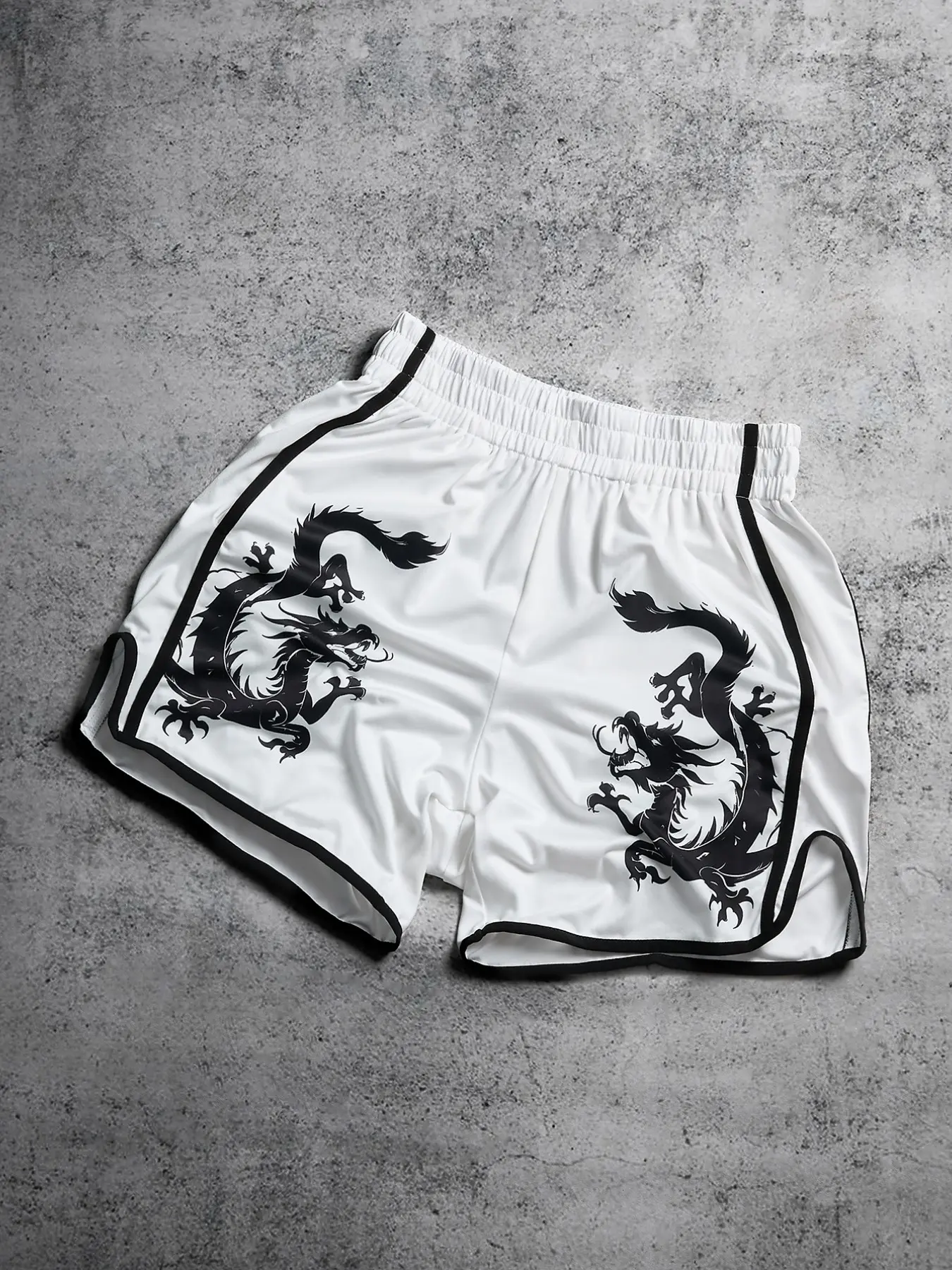 Men's Dragon Print Striped Gym Shorts, Three Colors, Elastic Waist, Casual Fitness Shorts, All Seasons