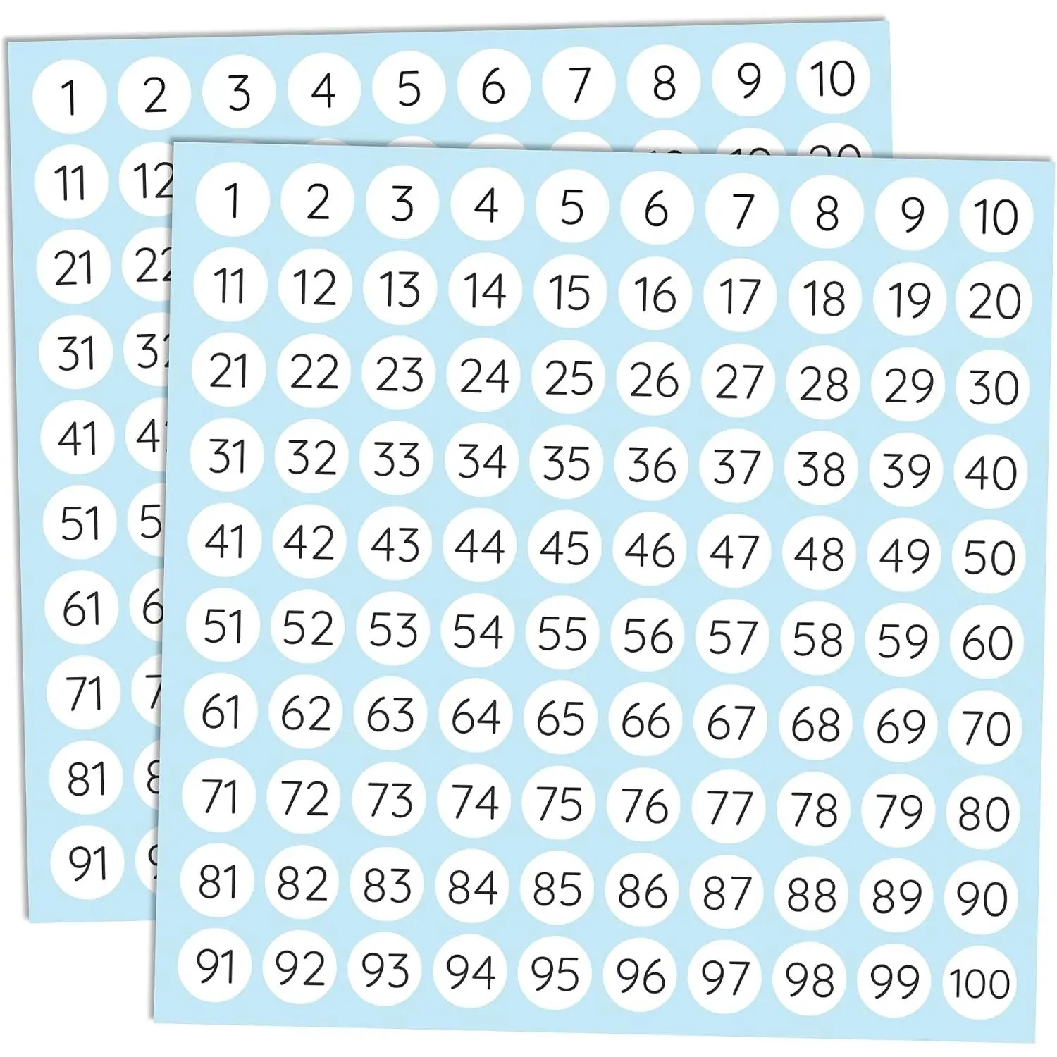 25 Sheets, 1 to 100, Number Stickers Labels - 0.4" Round, Pack of 2500