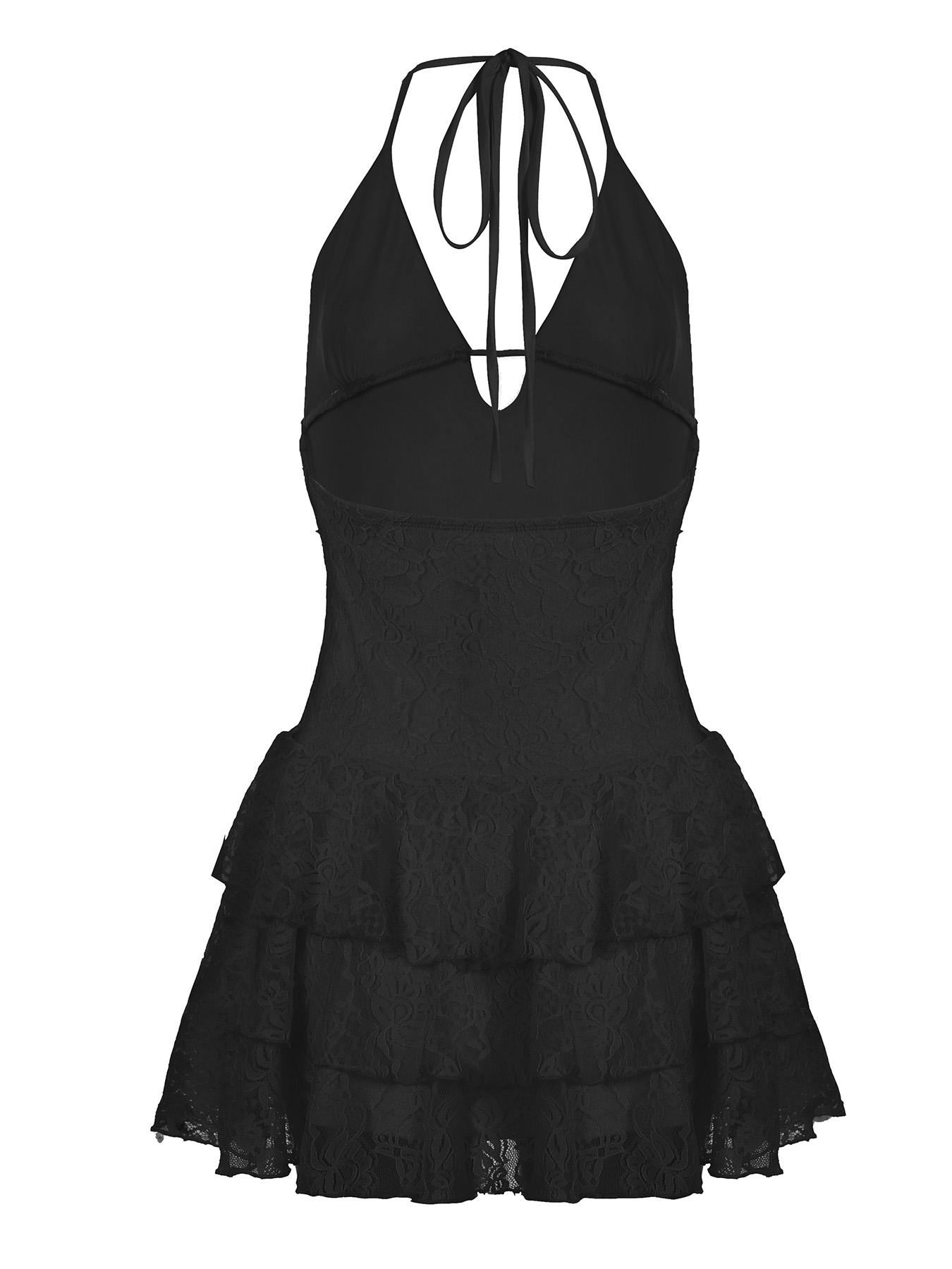 Women's Solid Color Halter Neck Lace Bodycon Cocktail Dress, Fashion Casual Sexy Sleeveless Dress for Daily Outdoor Wear, Women Dress for Summer, Womenswear