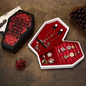 PU Leather Jewelry Storage Box, Portable Organizer for Rings, Earrings, Necklaces, Halloween Theme, Large Capacity, Holiday Gift Box