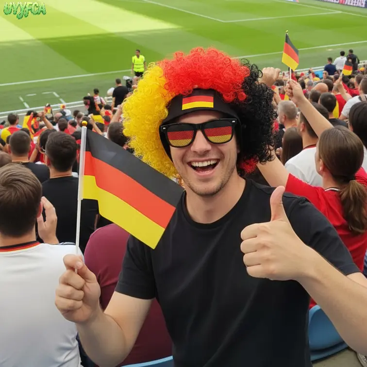 2 Piece Germany National Flag Fan Costume Set, Black Red Yellow Fluffy Afro Curly Wig With German Flag Print Headband And Tricolor Flag Graphic Lens Sunglasses, Adult Cheer Accessory Kit For Celebrating Germany's victory,summerwins