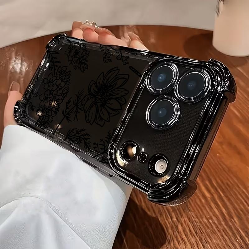 A Design Featuring a Black And White Sunflower Pattern Magnetic Phone Case Shockproof for iPhone 17 Pro Max Air 16 16e 15 14 Plus 13 12 11 X XS Pattern MagSafe Acrylic Back TPU Edges Drop-Proof Lightweight Cover Gift 2D printing