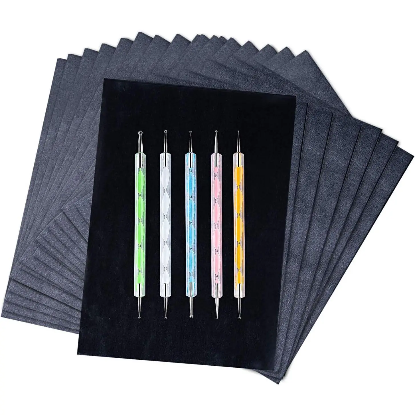 200 Sheets Carbon Paper Black Graphite Paper Transfer Tracing Paper and 5 count Ball Embossing Styluses for DIY Woodworking, Paper, Canvas and Other Art Craft Surfaces
