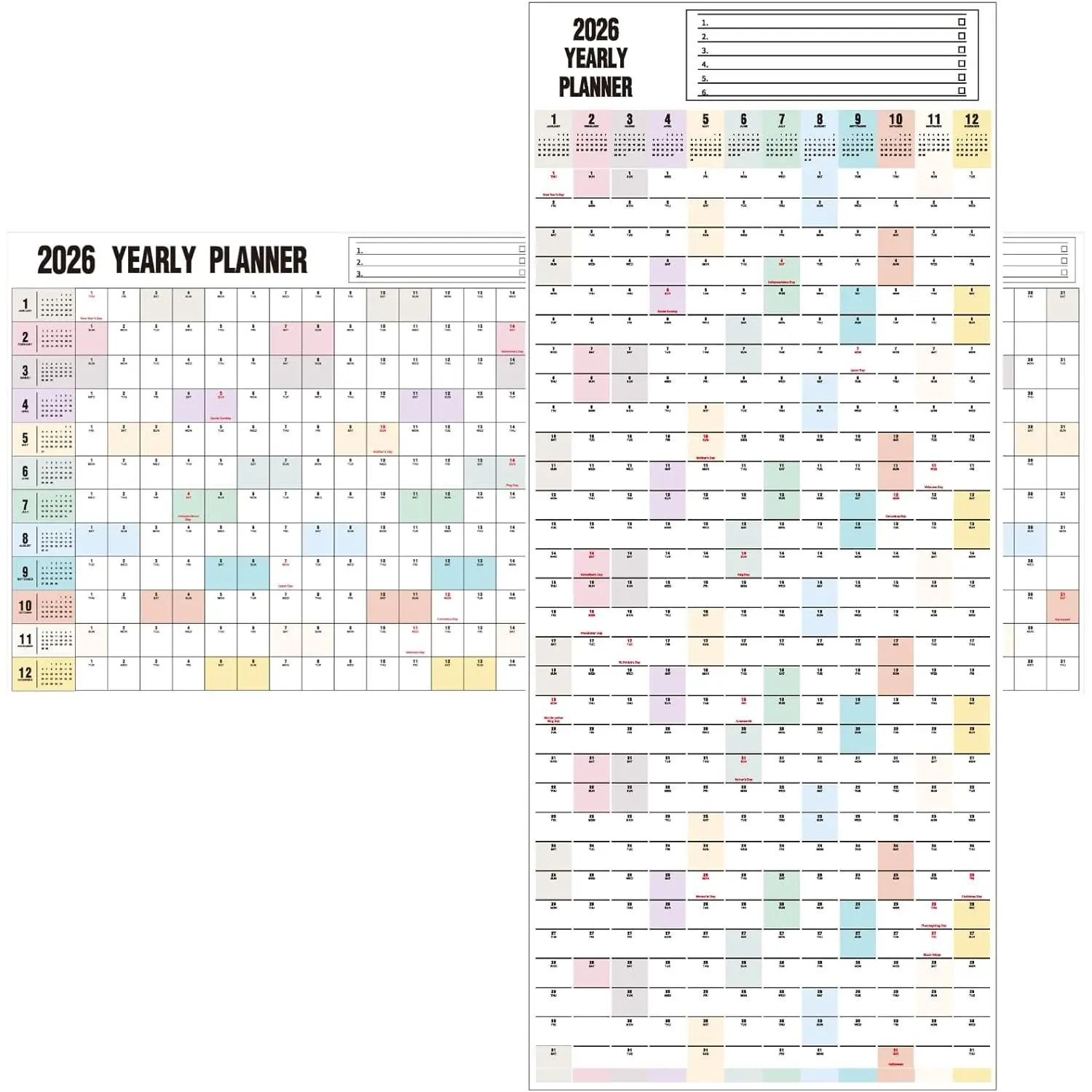 Yearly Wall Calendar 2026 Dry Erase Calendar for Wall, Large Reversible Erasable Laminated Full Year Wall Calendar  Page, Horizontal/Vertical, 17"X 40" (Open), Rolled in Tube