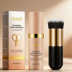 Tivlon Foundation Set, Color-Changing Liquid Foundation + Makeup Brush, Spf50 High Sun Protection, Natural Matte Concealer, Dry Skin Friendly