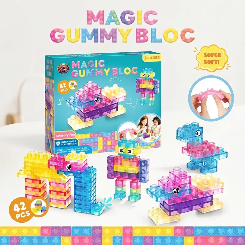 Magic Jelly Soft Blocks 62 Piece Set, Educational Building Toys for Kids, Sensory Play Puzzle Kit, Fun Learning Activity for Children