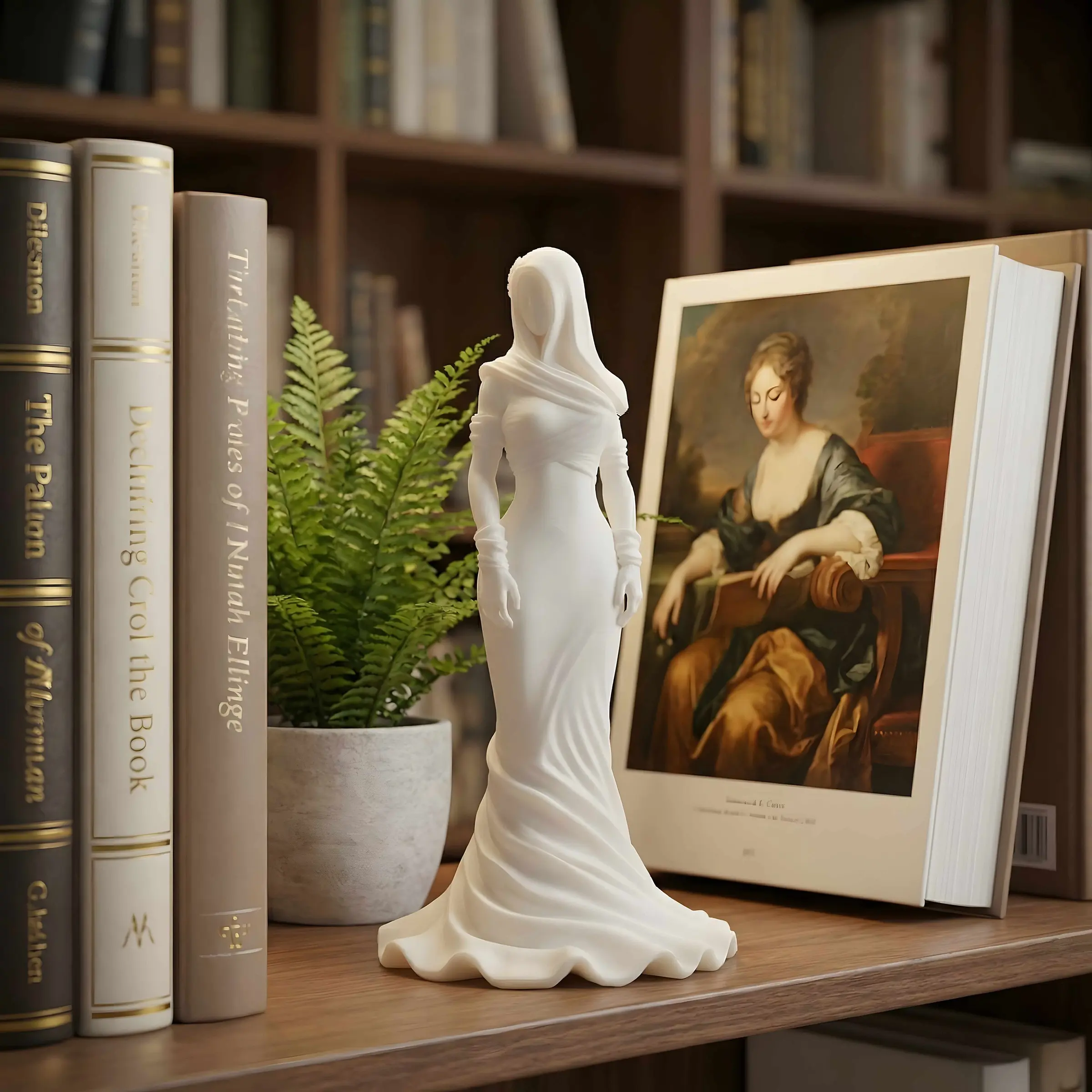 Faceless Veil Goddess Statue Ornament, 3D Printed Mermaid Dress Girl Figurine, Minimalist Desk Decor, Artistic Sculpture, Gift Idea