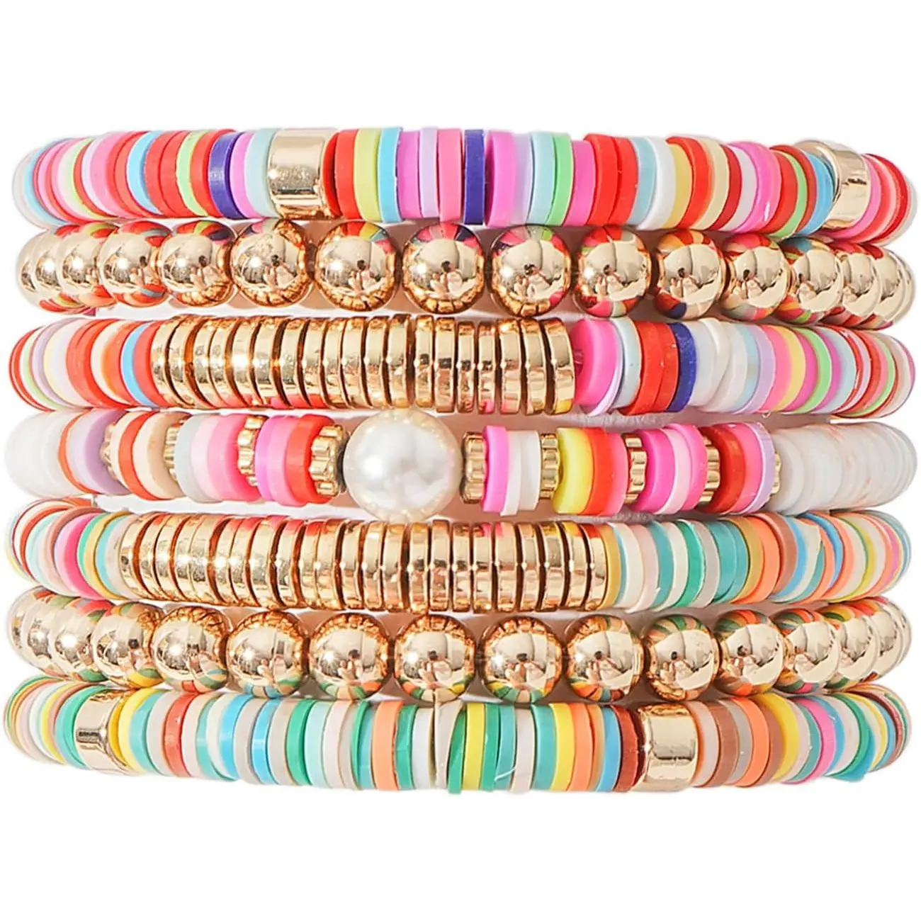 Colorful Heishi Clay Bead Bracelet Set for Women Stackable Vinyl Disc Polymer Beaded Stretch Bracelets Preppy Bohemian Summer Beach Bracelets