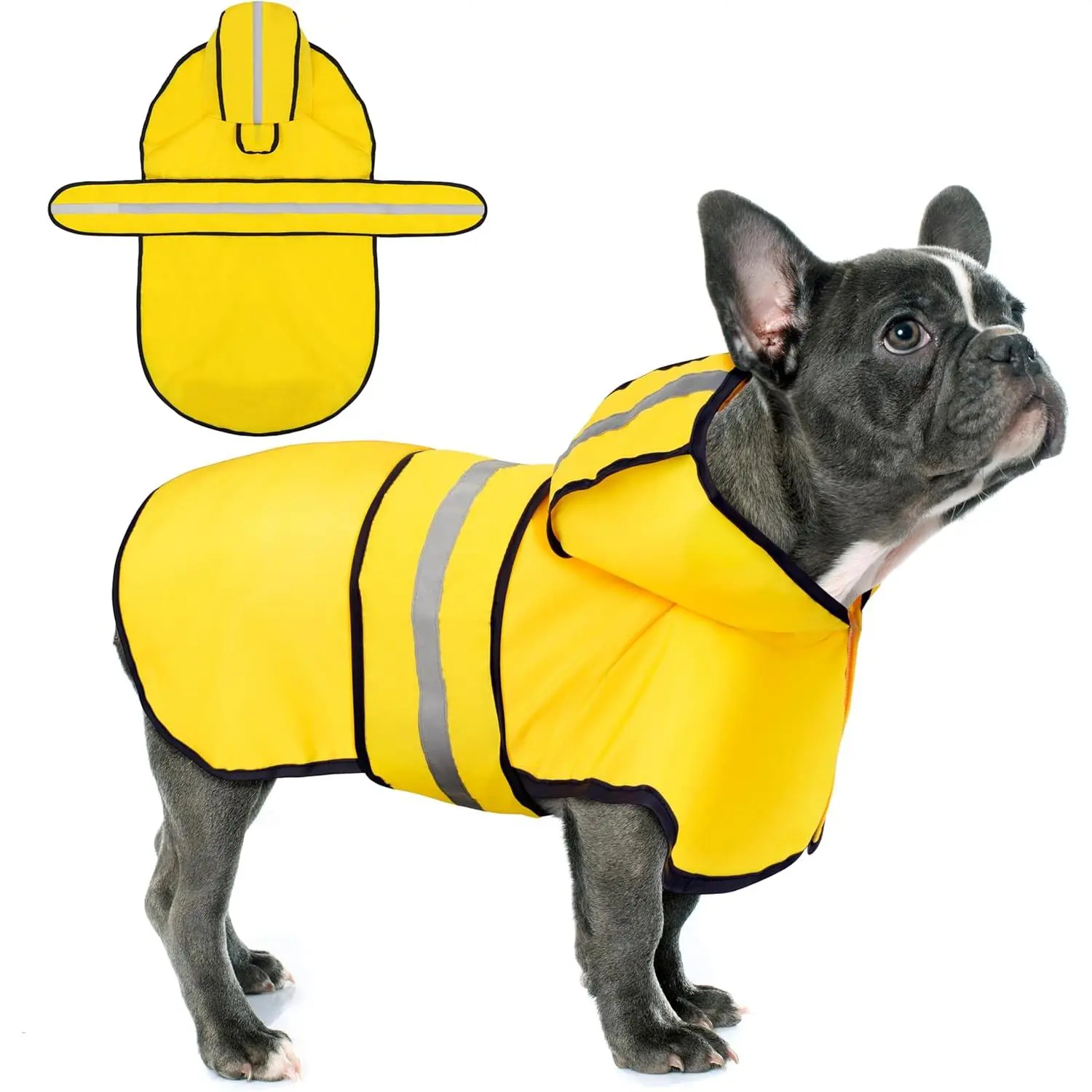 Dog Raincoat - Hooded Slicker Poncho, Durable Waterproof Jacket with Reflective Strips for Safety Visibility, Convenient Leash Hole, Adjustable Fit, Multi-Size for Small/Medium/Large Dogs (Yellow, L) for Hikes, Walks