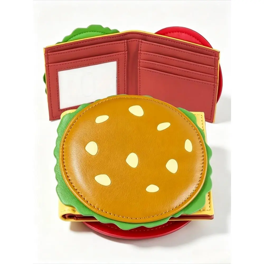 Novelty Fun Shaped Bifold Wallet, Cute Hamburger Soccer Pattern Short Purse, Multi‑Card‑Slot Compact Coin Cash Storage Pouch for Daily Outdoor Use