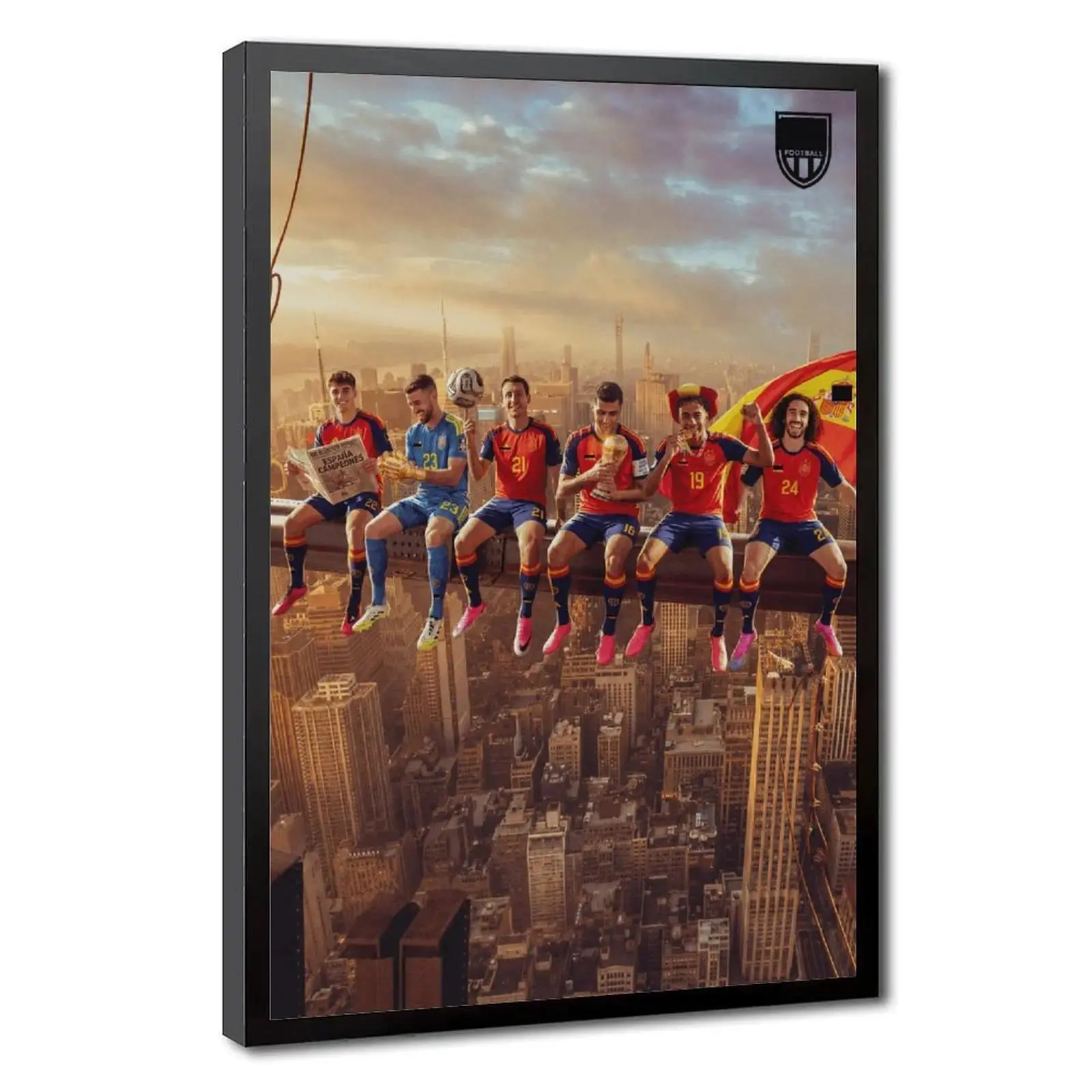 Spain Team 2026 Championship Canvas Wall Poster, Holding Trophy Soccer Ball National Flag for Living Room Apartment Home Decor