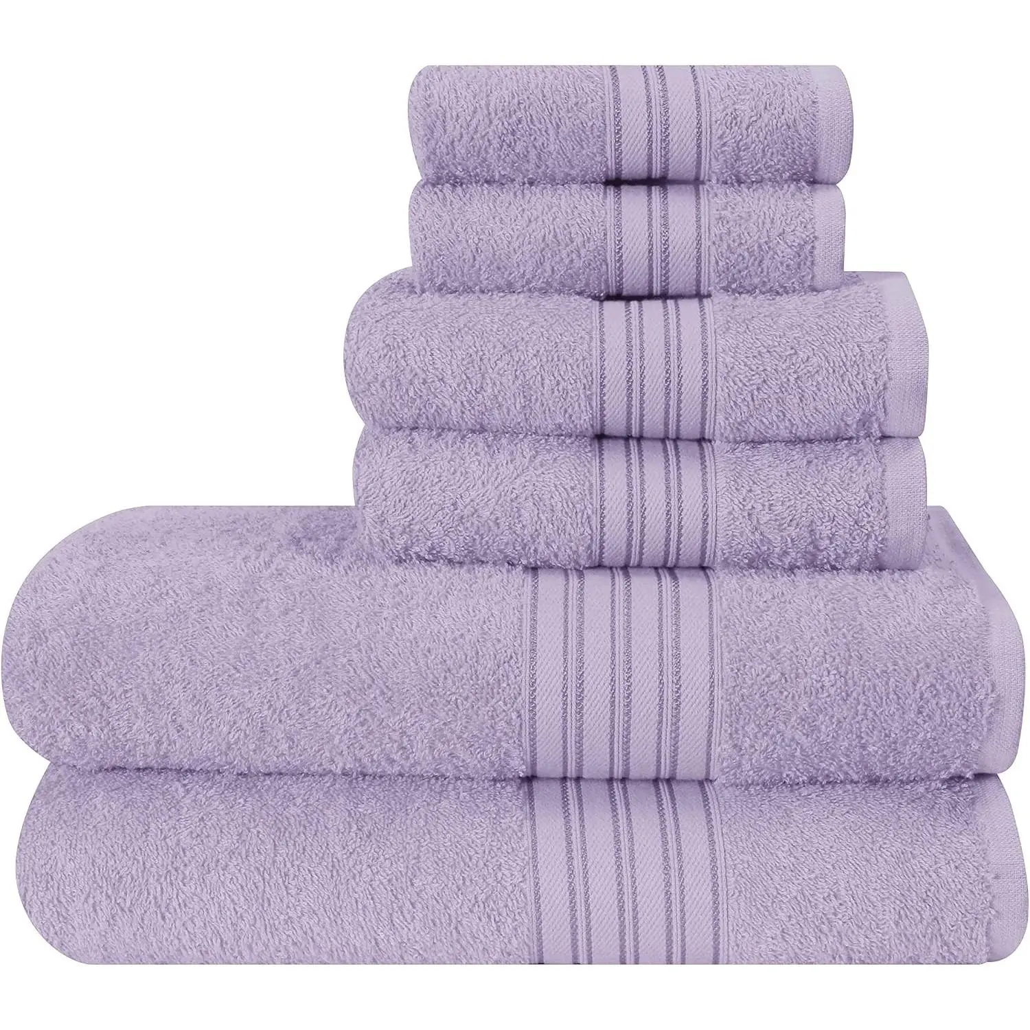 6 Pack Cotton Towel Set, Contains 2 Bath Towels 28x55 inch, 2 Hand Towels 16x24 inch & 2 Wash Coths 12x12 inch, Ideal Everyday use, Ultra Soft Compact & Lightweight - Purple