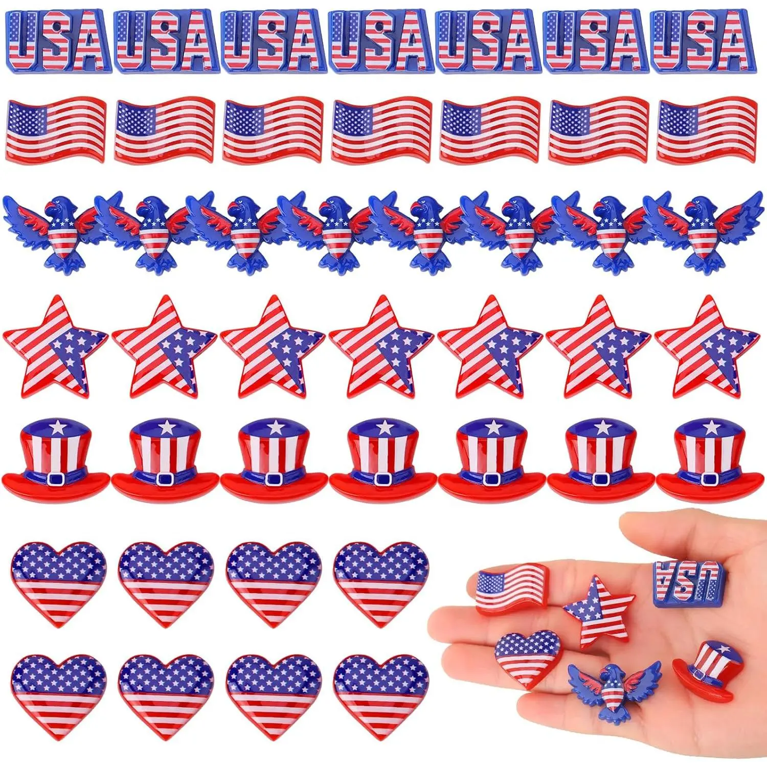 60 Pcs 4th of July Resin Figurines, Patriotic Bald Eagle Bird Figurines, USA Mini Resin Decorations for Memorial Day, Independence Day, Veterans Day, Armed Forces Day, Home Decor (6 Styles)