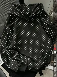 Women's Casual Loose Hooded Drawstring Long Sleeve Sweatshirt, Boho Style, Polka Dot Pattern, Soft and Comfortable, Fall Winter Wear
