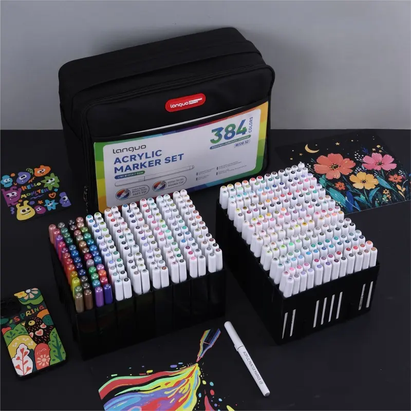 384 Colors Acrylic Paint Pens Set, Soft Brush Markers with Storage Case, Fast Drying Vibrant Acrylic Ink for Artists, Rock, Canvas, Wood, Glass and Fabric