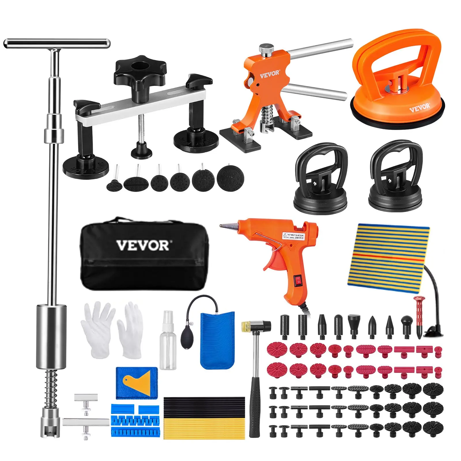 VEVOR 107 PCS Paintless Fix Dent Kit, with Golden Lifter, Bridge Puller, Slide Hammer T-Handle Puller, Suction Cup for Car Body Hail Damage Repair