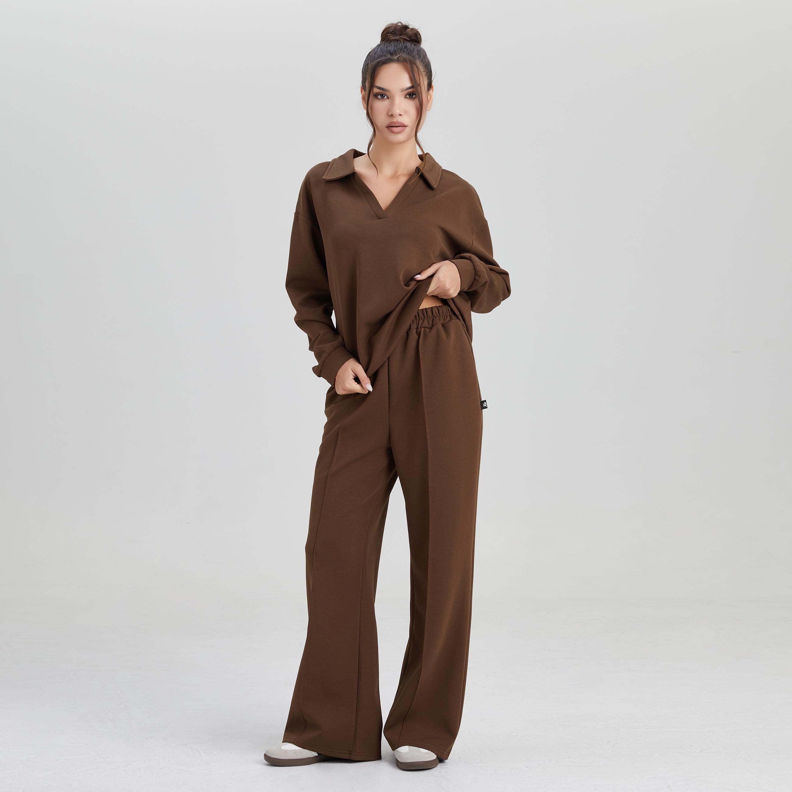 Women's Minimalist Solid Color Split-Neck Sweatshirt, Simple Style Loose Long Sleeve Top, Lady Casual Comfort Outfit