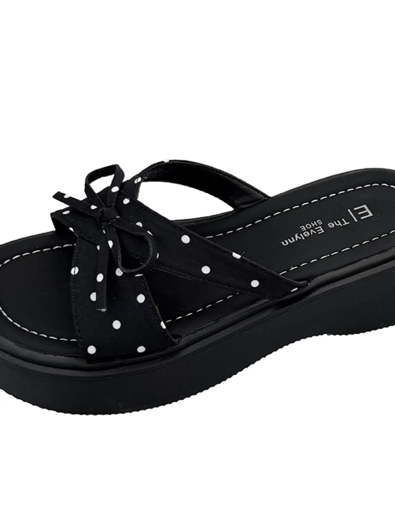 Minimal Upgrade Polka Dot Bow Cross Strap Shoe Face, Chunky Sole, Casual Style, Multiple Colors Available, Bow Decorated Sandals, Women's Double Bow Polka Dot Platform Slide Sandals Wave Wedge Slip On Casual Summer Mules