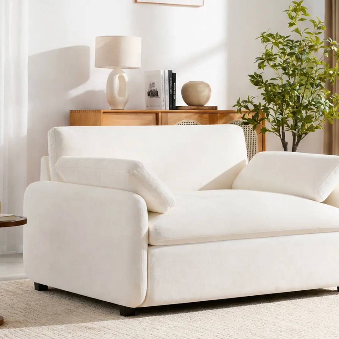 ARCH Oversized Chenille Single Sofa Chair 50"W x 43"D Wide Deep Seat Accent Armchair Modern Upholstered Comfy Couch Lounge with Pillows for Living Room Apartment Cream, Cream Color Options, Chenille Material, 1 Seat Seat Count, Modern Style
