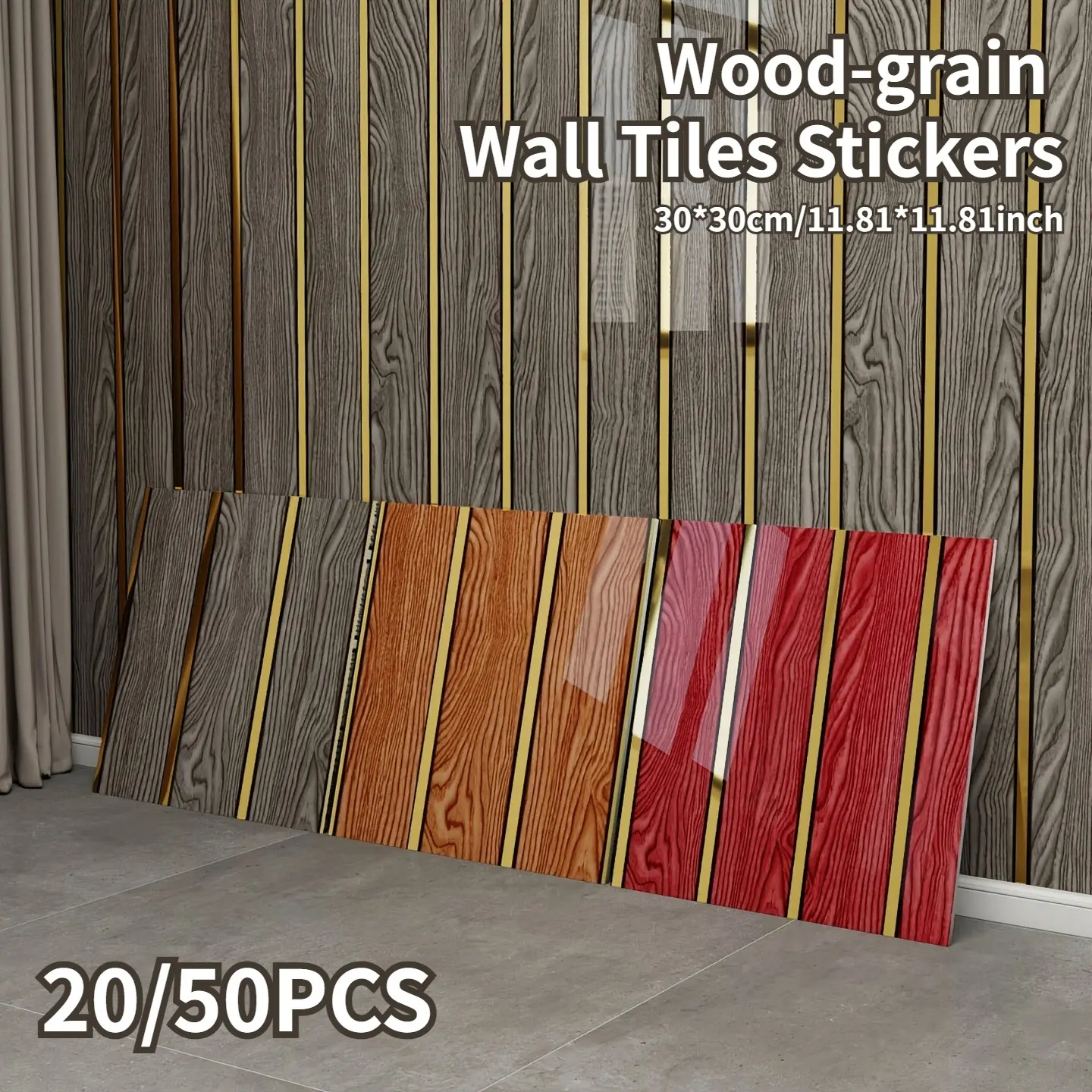 20/50pcs Wood-grain Wall Tiles Stickers, accent wall peel and stick, Self-adhesive Waterproof PVC Wall Panels, Removable and Reusable Decorative Tiles, Suitable for Kitchens, Bathrooms and Home Decoration