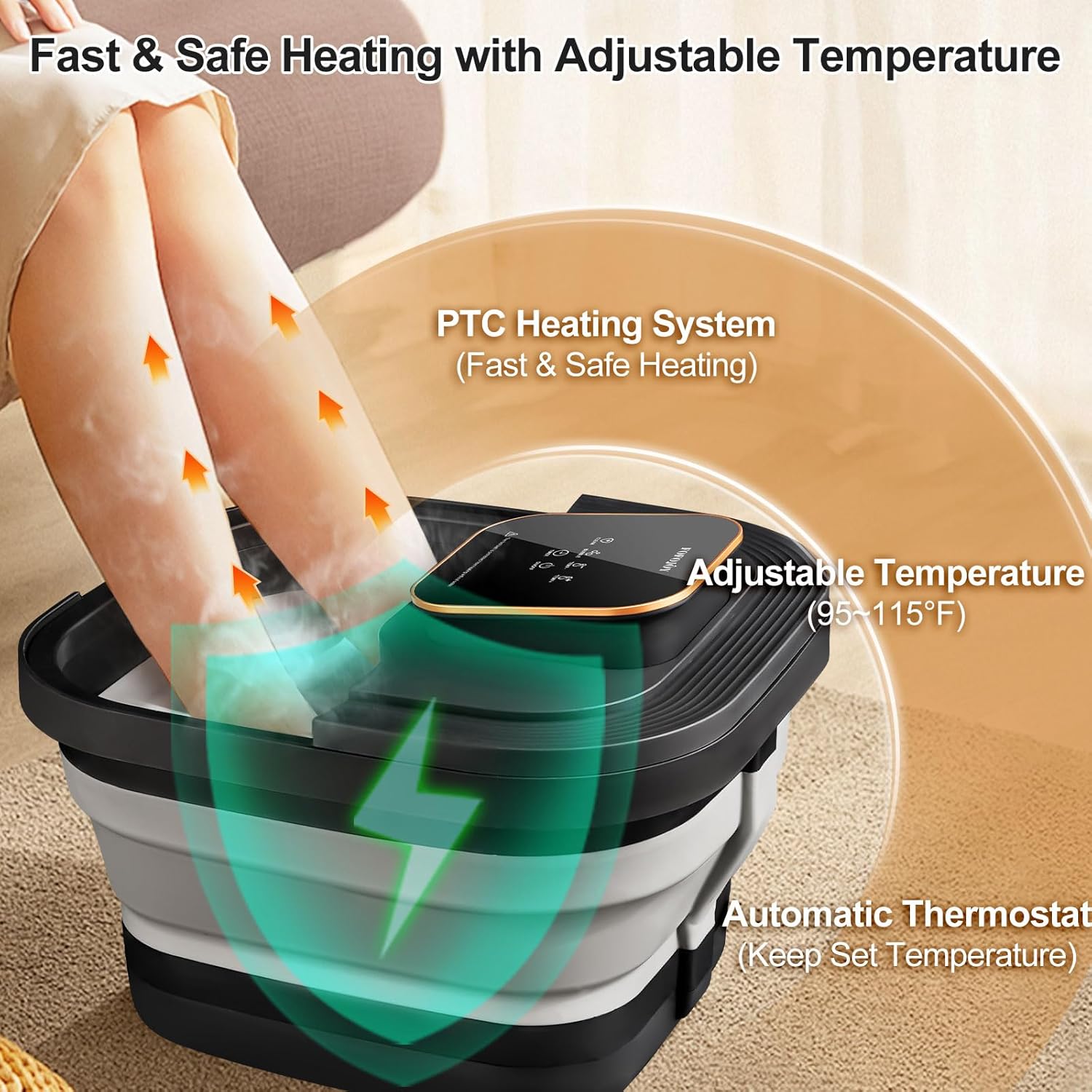 Collapsible Foot  Bath with Heat and Massage Roller, Bubble, Temperature Control, Remote Control, Foot Pedicure Kit, Pedicure Foot