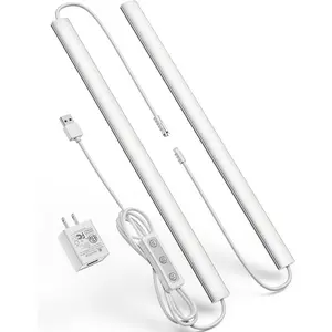 Dimmable Plug-in Under Cabinet LED Light Bar, 2 Pack 12 Inch 6000K Cold White Linkable USB Wired Closet Night Light for Kitchen Counter, Desk, Sink, Workbench Indoor Use