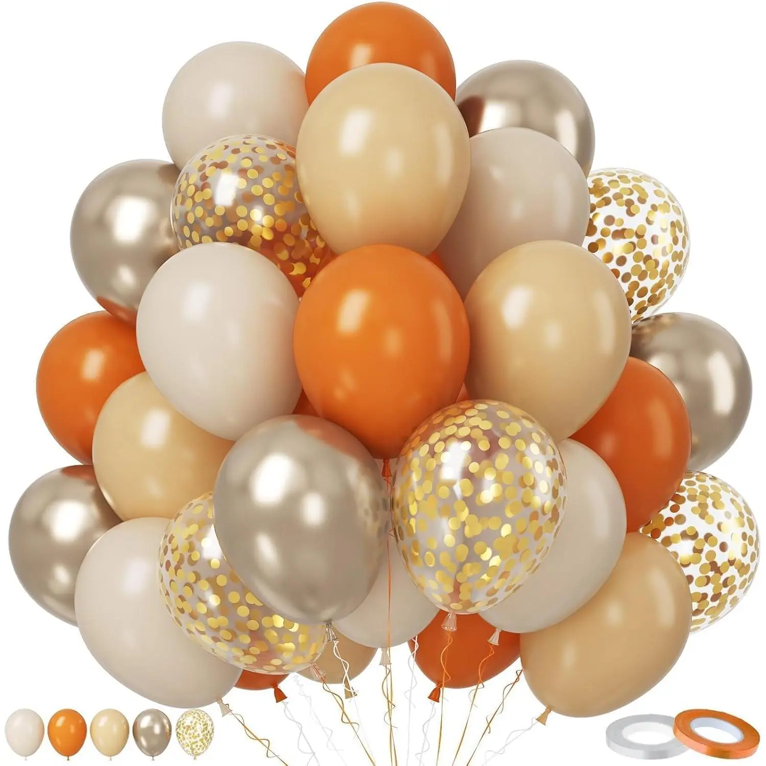 Burnt Orange Balloons Set, 50Pcs Orange and Apricot Balloons, 12 Inch Metallic Confetti Gold Sand White Apricot Balloon for Shower Thanksgiving Tropical Fall Party Supplies